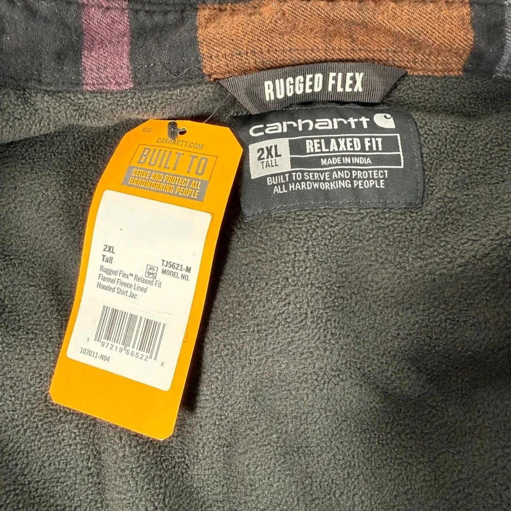 Carhartt 2XLT Rugged Flex Fleece Lined Hooded Flannel Copper Plaid TJ5621-M